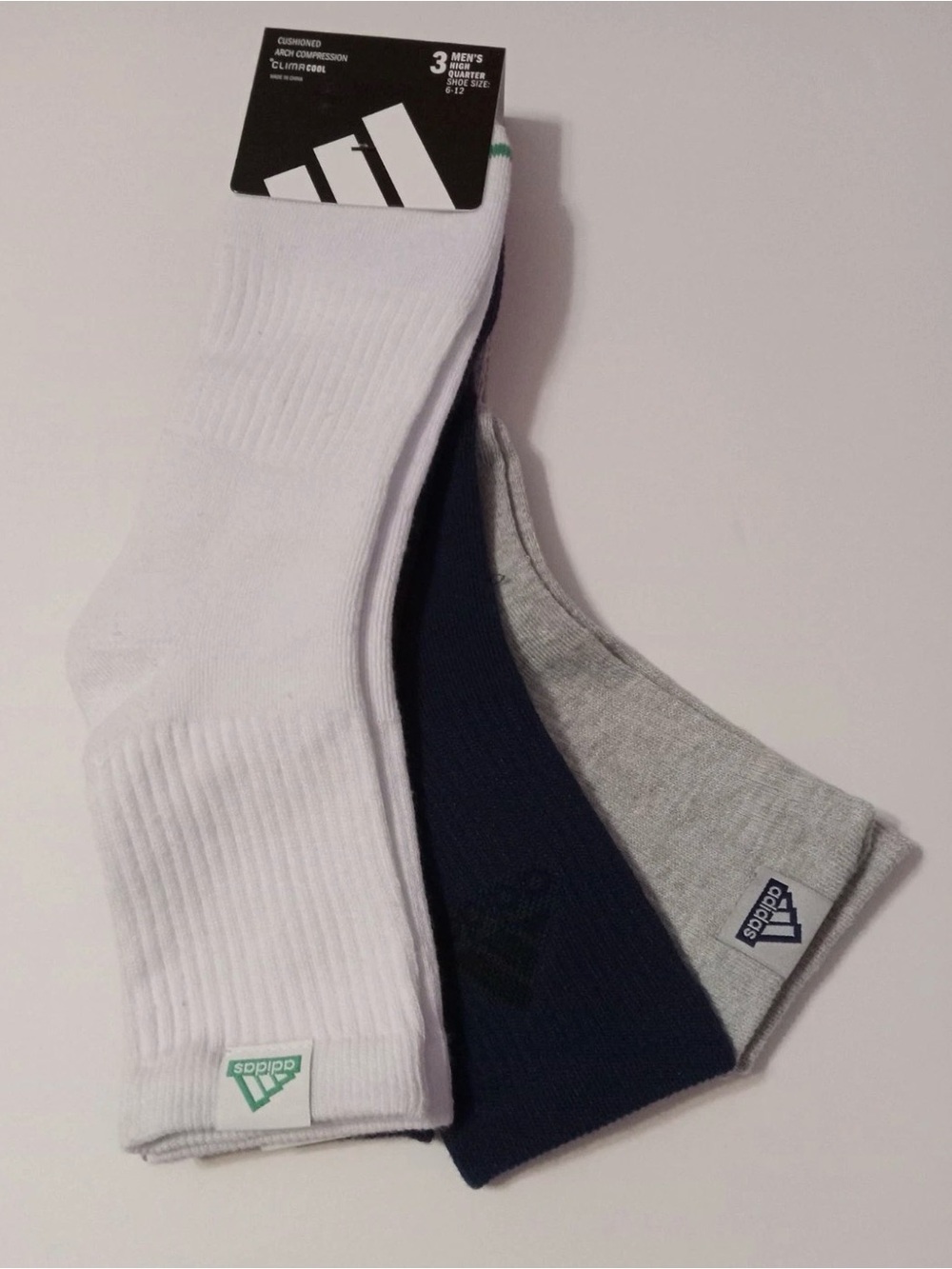 Adidas Men's Cushioned Compression Socks High Quarter 3 Pack Size 6-12 Cozy New